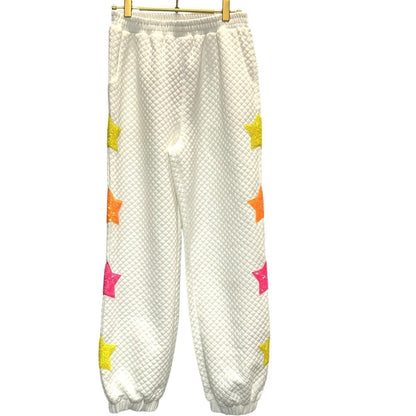 Quilted Sequin Star Joggers – White