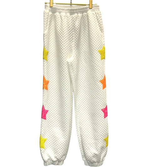 Quilted Sequin Star Joggers – White