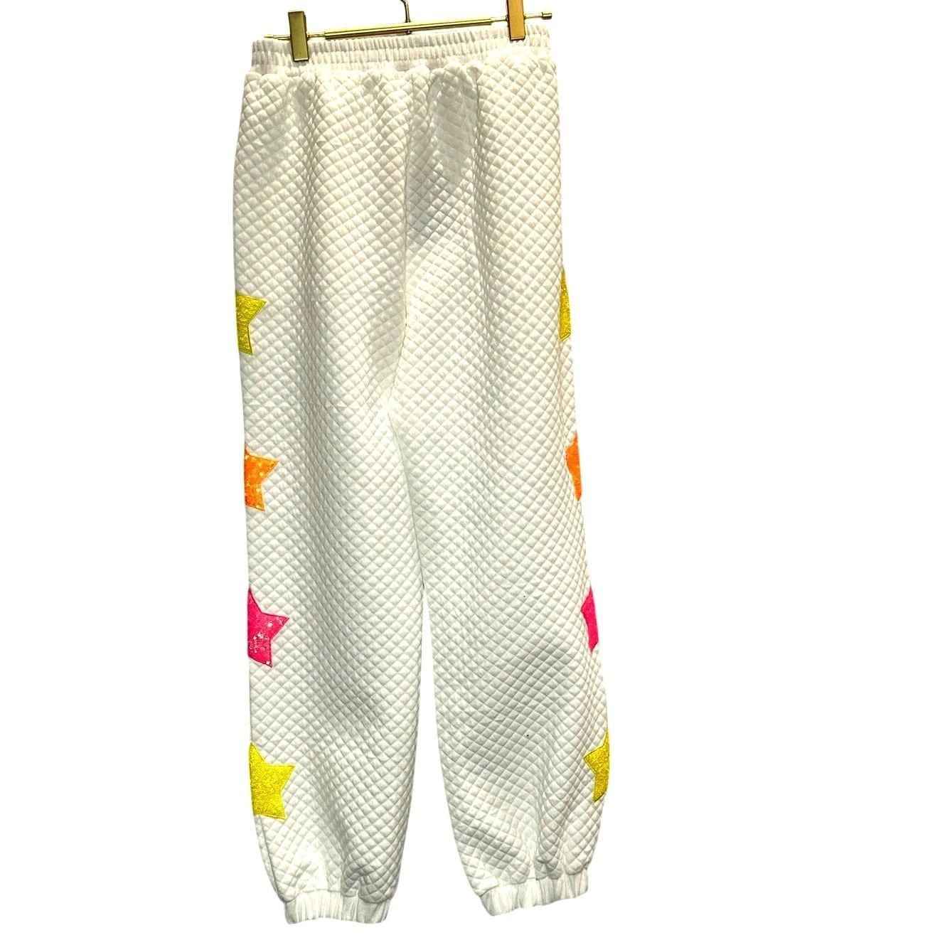 Quilted Sequin Star Joggers – White