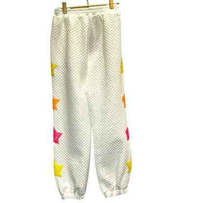 Quilted Sequin Star Joggers – White