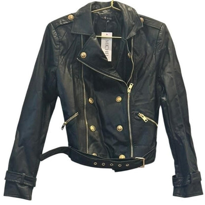 Faux Leather Moto Jacket – Black