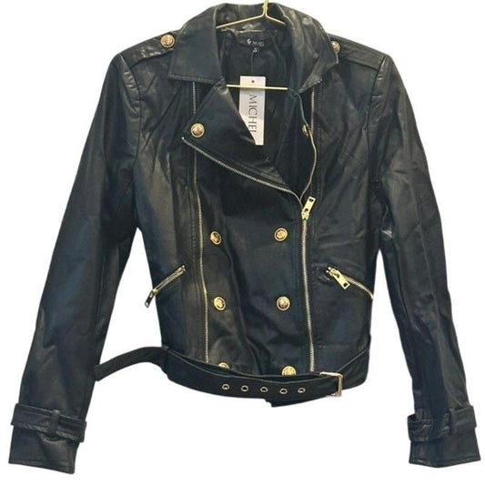 Faux Leather Moto Jacket – Black