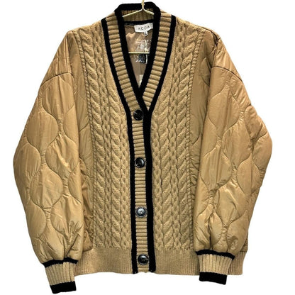 Mixed-Media Quilted Cardigan Jacket – Tan/Black