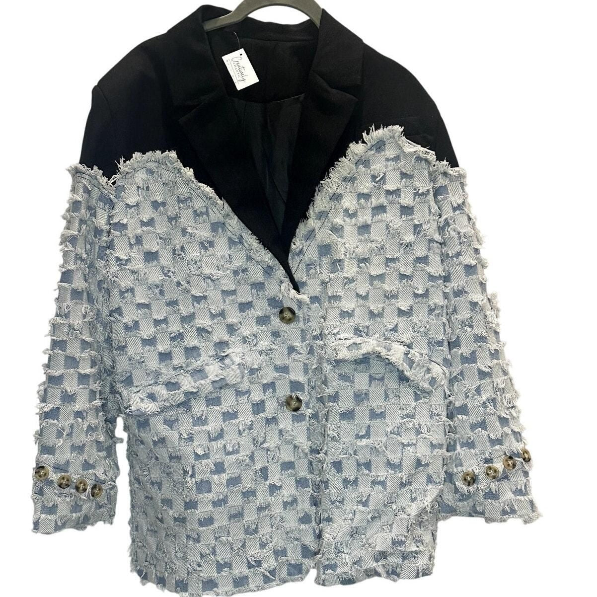 Check Denim Blazer – Black