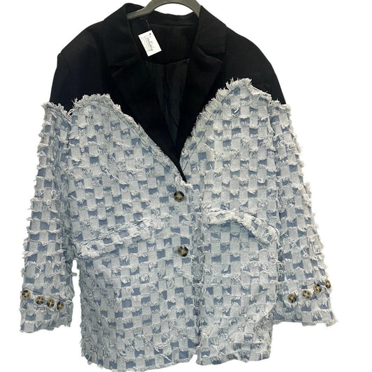 Check Denim Blazer – Black