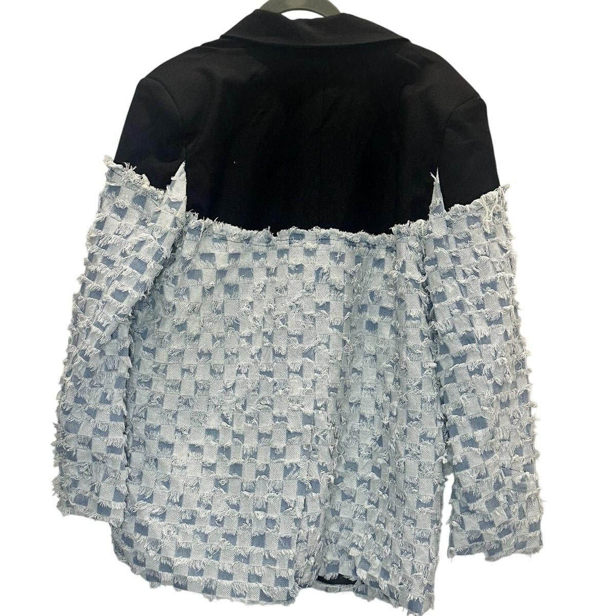 Check Denim Blazer – Black