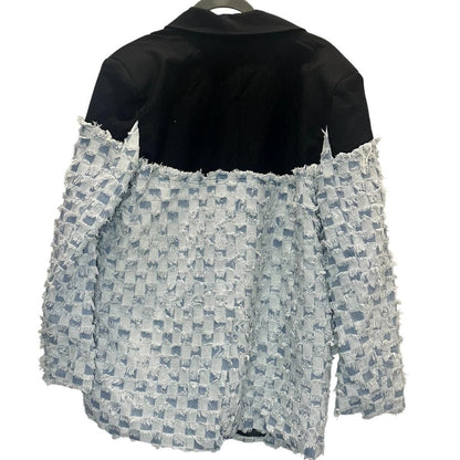 Check Denim Blazer – Black
