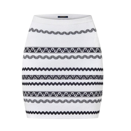 Scallop Stripe Knit Mini Skirt – Milky White
