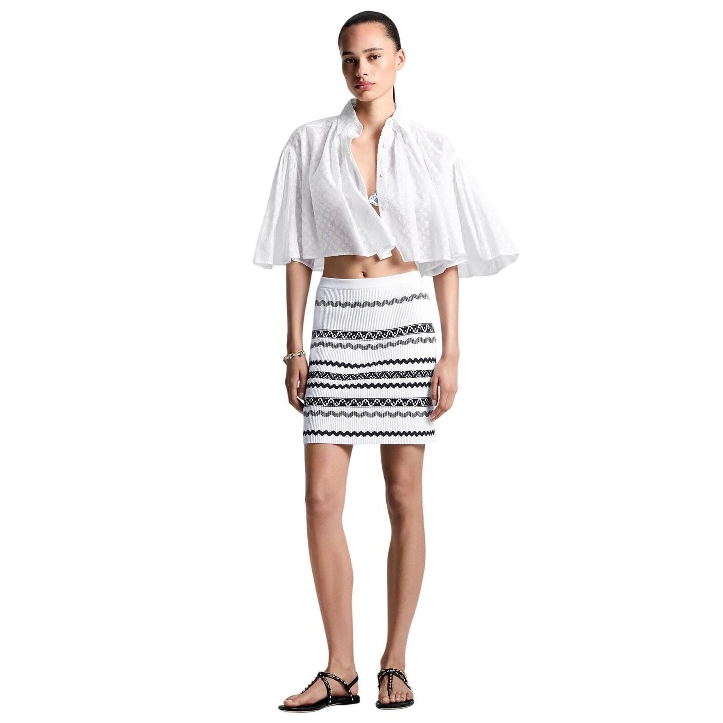 Scallop Stripe Knit Mini Skirt – Milky White