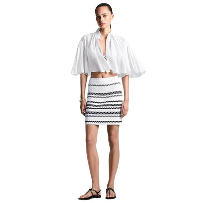 Scallop Stripe Knit Mini Skirt – Milky White