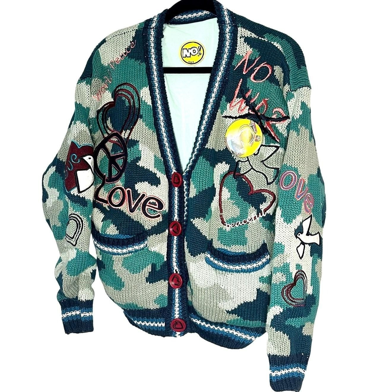 World Peace Camo Heart Button Cardigan