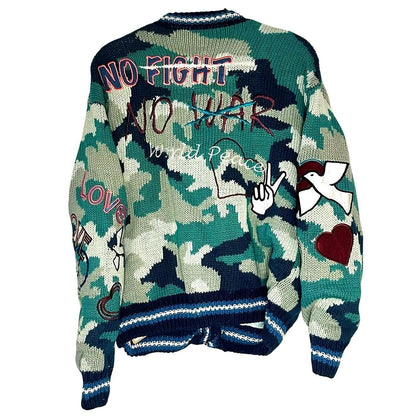 World Peace Camo Heart Button Cardigan