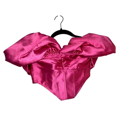 Satin Twill Bardot Puff Sleeve Corset Top – Pink