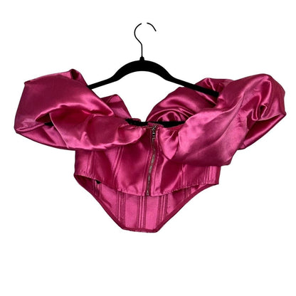 Satin Twill Bardot Puff Sleeve Corset Top – Pink