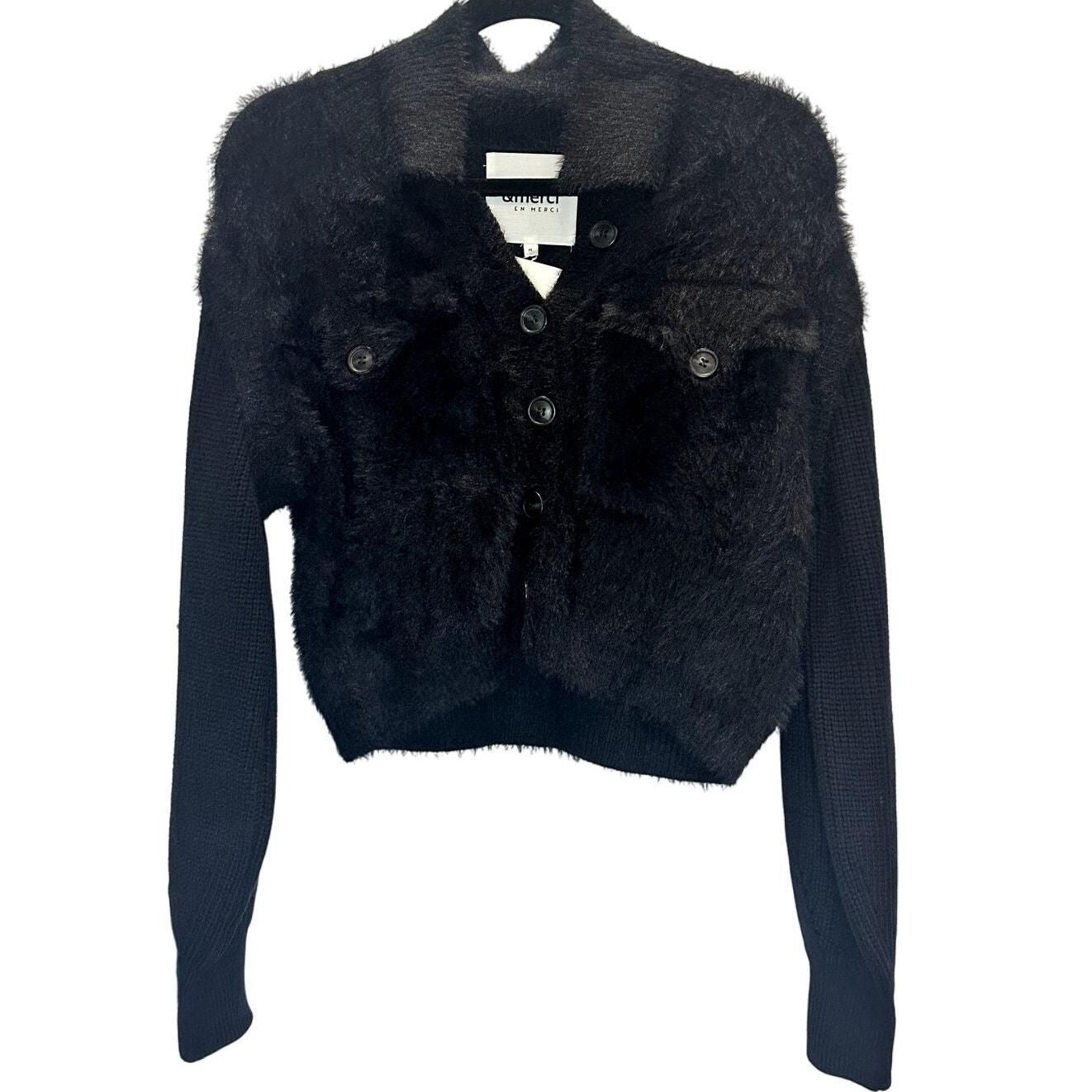 Black Fur Sweater with Cotton Sleeves