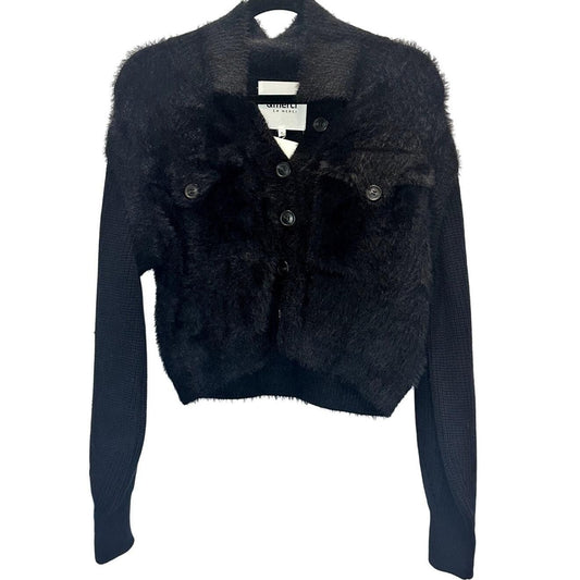Black Fur Sweater with Cotton Sleeves