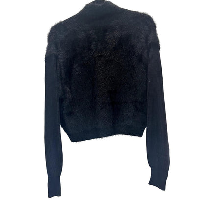 Black Fur Sweater with Cotton Sleeves