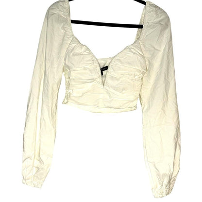 Ruched Front Long Sleeve Crop Top – White