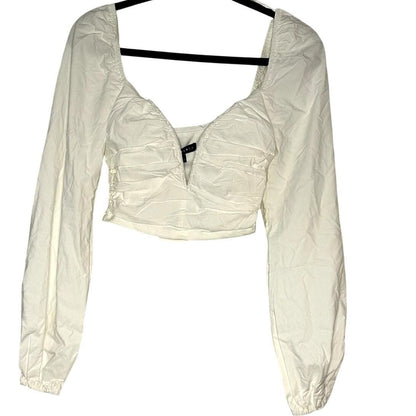 Ruched Front Long Sleeve Crop Top – White
