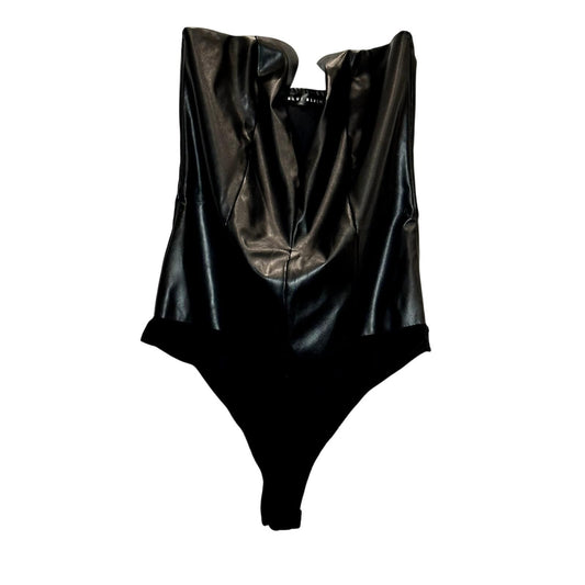 Leader V-Neck Strapless Bodysuit – Black Leather