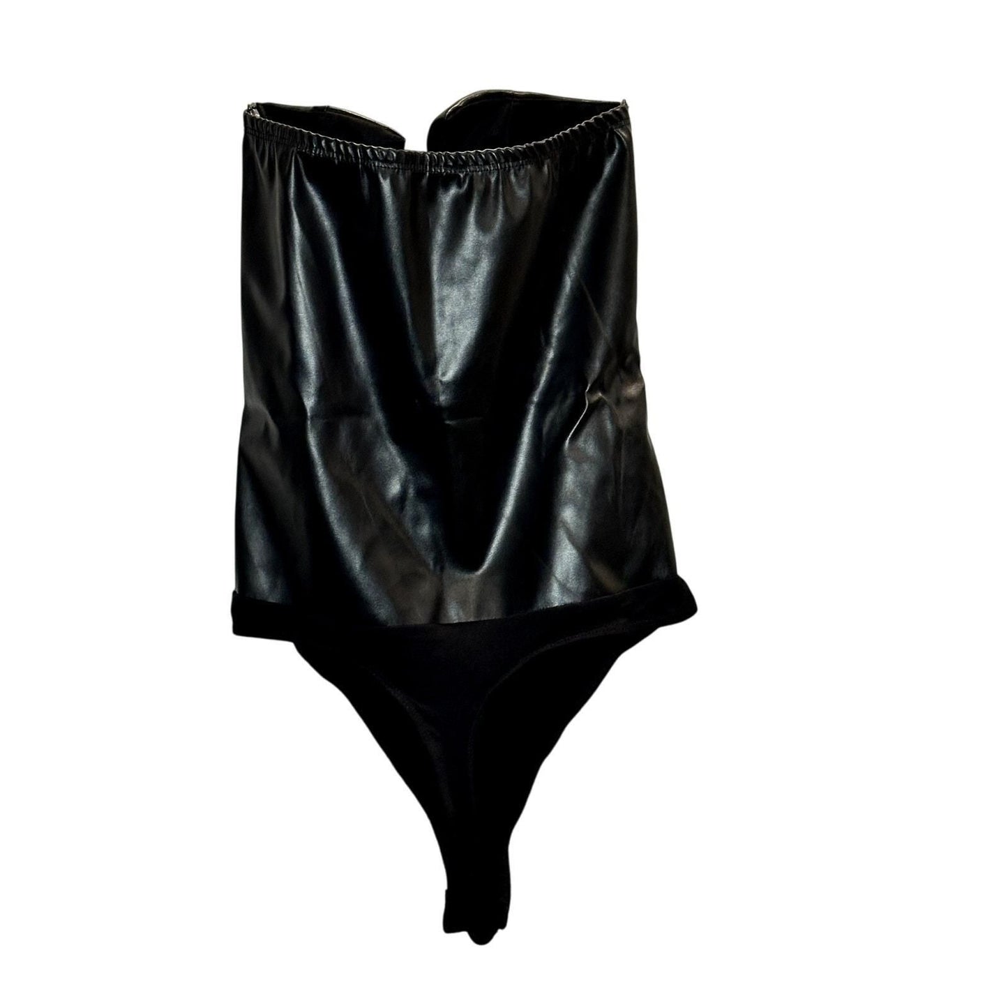 Leader V-Neck Strapless Bodysuit – Black Leather