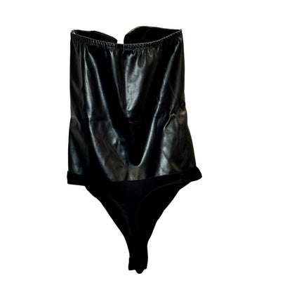 Leader V-Neck Strapless Bodysuit – Black Leather