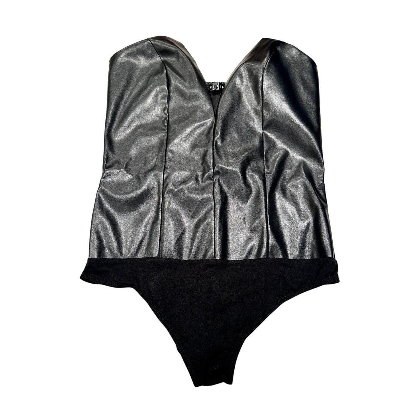 Leader V-Neck Strapless Bodysuit – Black Leather