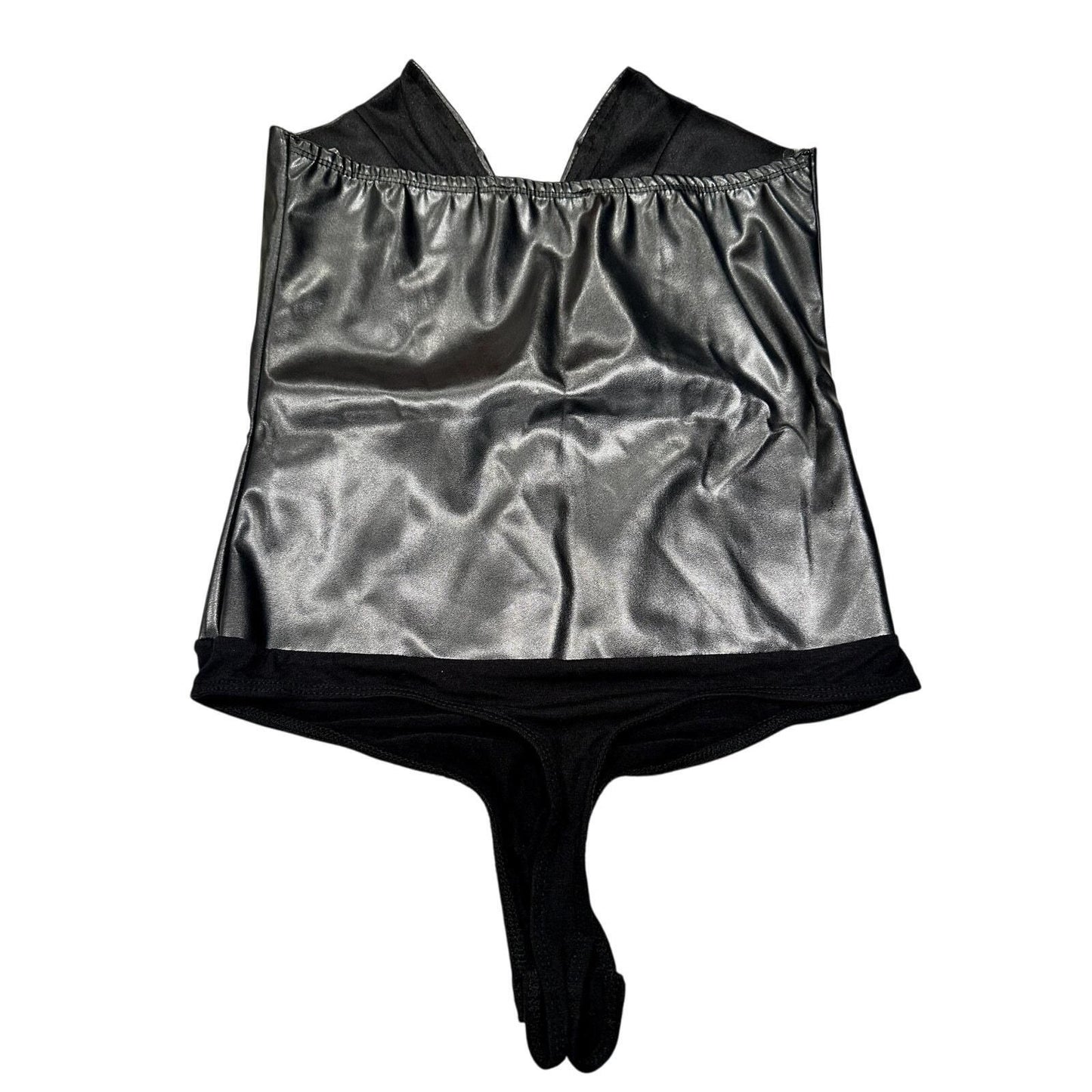 Leader V-Neck Strapless Bodysuit – Black Leather