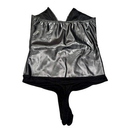 Leader V-Neck Strapless Bodysuit – Black Leather