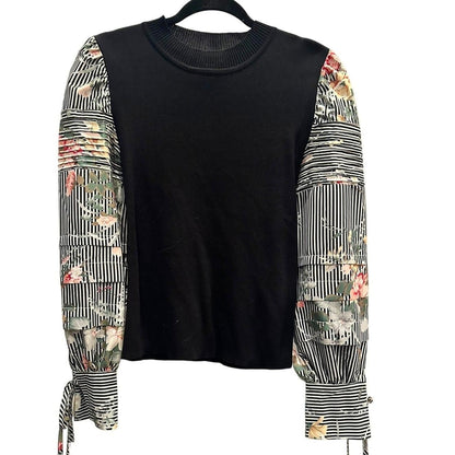 Knitted Floral Print Sleeve Top