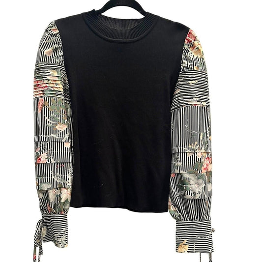 Knitted Floral Print Sleeve Top