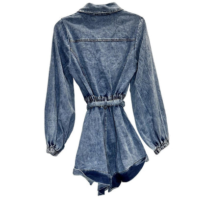 Long Sleeve Denim Romper – Medium Wash